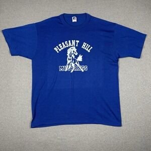 Vintage Russel Athletic Graphic Mustang T Shirt Mens L Blue Made In USA